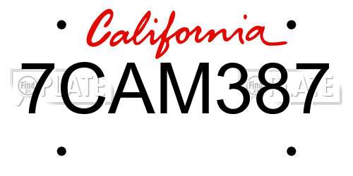 7CAM387 California License Plate