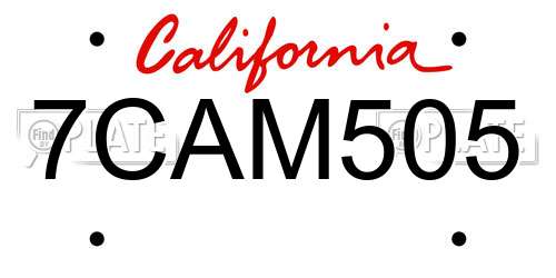 7CAM505 California License Plate