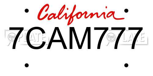 7CAM777 California License Plate