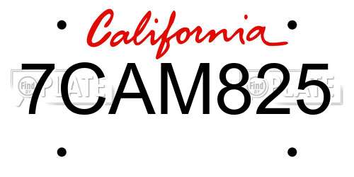 7CAM825 California License Plate
