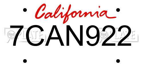7CAN922 California License Plate