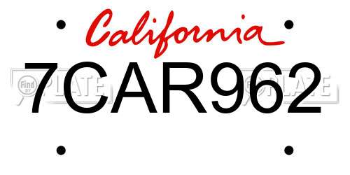 7CAR962 California License Plate