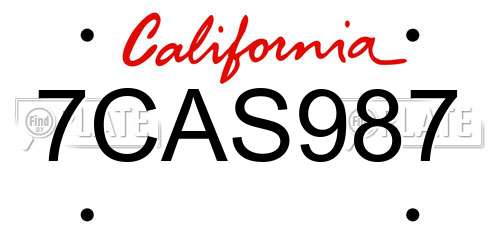 7CAS987 California License Plate
