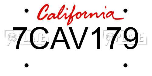 7CAV179 California License Plate
