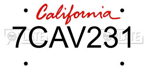 7CAV231 California License Plate