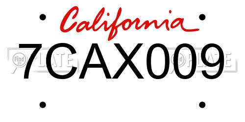 7CAX009 California License Plate