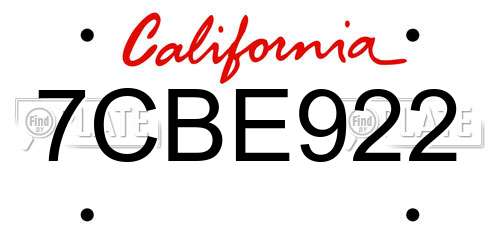 7CBE922 California License Plate