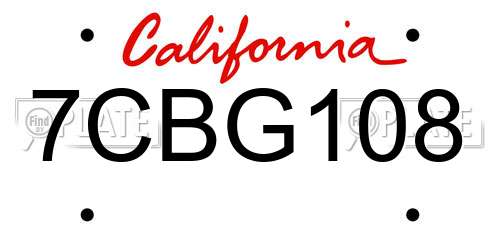 7CBG108 California License Plate