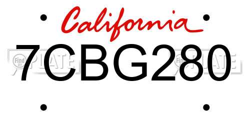 7CBG280 California License Plate