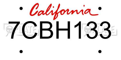 7CBH133 California License Plate