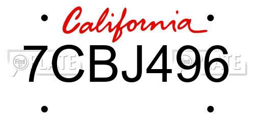 7CBJ496 California License Plate
