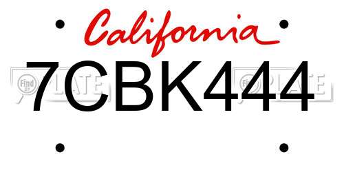 7CBK444 California License Plate