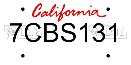 7CBS131 California License Plate