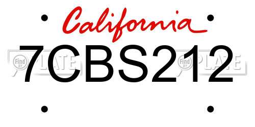 7CBS212 California License Plate