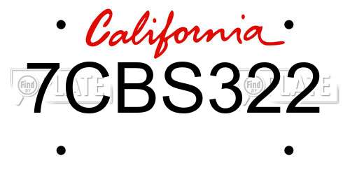 7CBS322 California License Plate