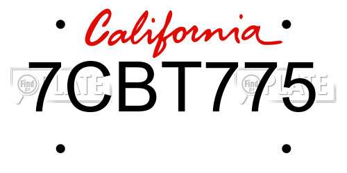 7CBT775 California License Plate