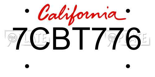 7CBT776 California License Plate