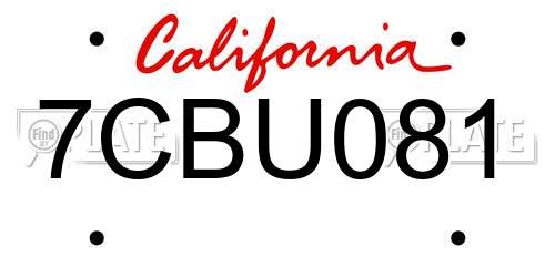 7CBU081 California License Plate