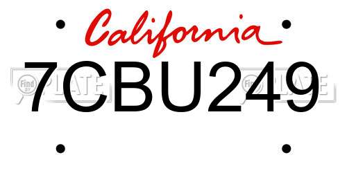 7CBU249 California License Plate