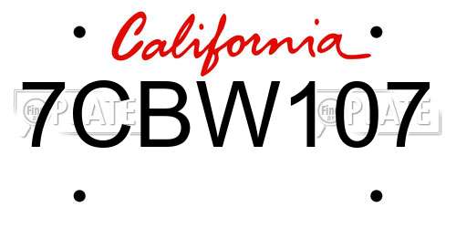 7CBW107 California License Plate