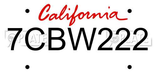 7CBW222 California License Plate