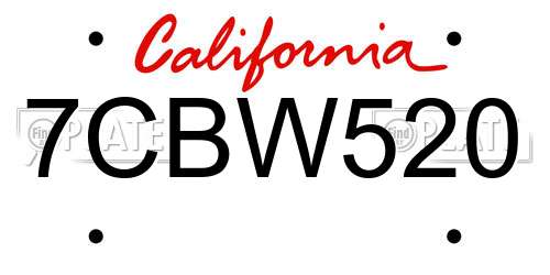 7CBW520 California License Plate
