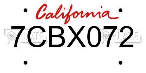 7CBX072 California License Plate