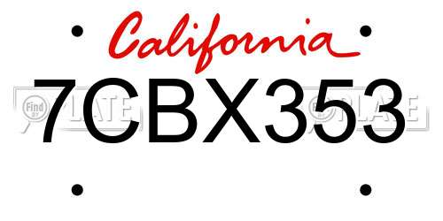 7CBX353 California License Plate