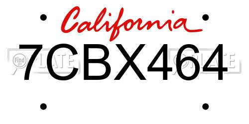 7CBX464 California License Plate