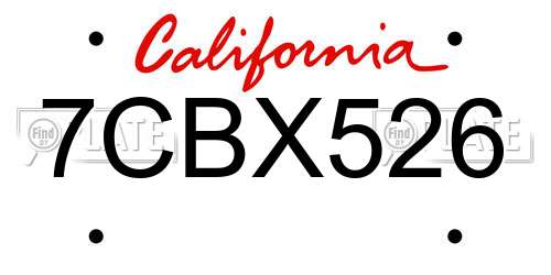 7CBX526 California License Plate