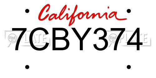 7CBY374 California License Plate