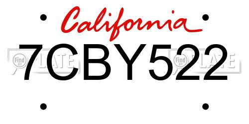 7CBY522 California License Plate
