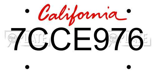 7CCE976 California License Plate