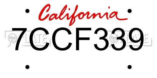 7CCF339 California License Plate