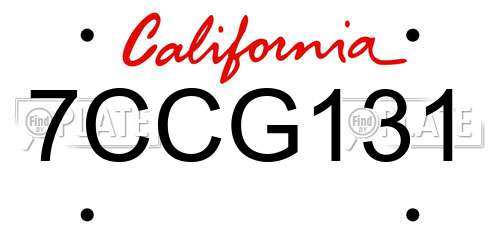7CCG131 California License Plate