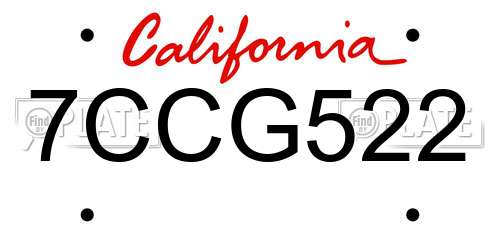 7CCG522 California License Plate
