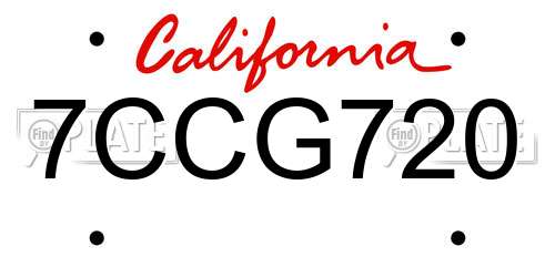 7CCG720 California License Plate