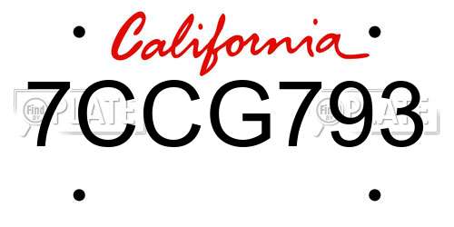 7CCG793 California License Plate