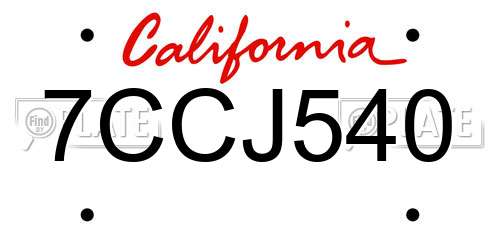 7CCJ540 California License Plate