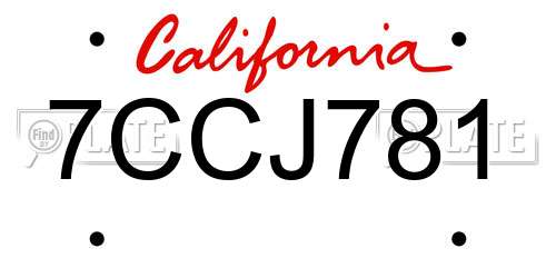 7CCJ781 California License Plate