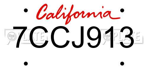 7CCJ913 California License Plate