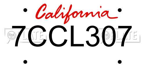 7CCL307 California License Plate