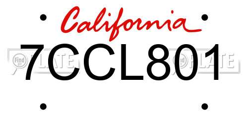 7CCL801 California License Plate