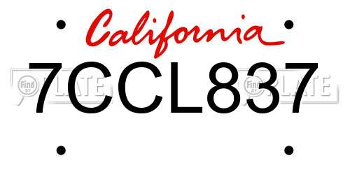 7CCL837 California License Plate