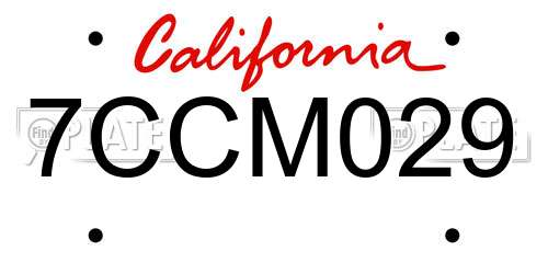 7CCM029 California License Plate