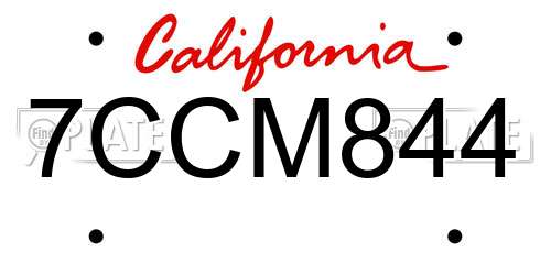 7CCM844 California License Plate
