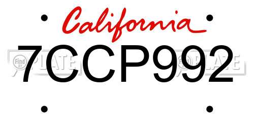 7CCP992 California License Plate