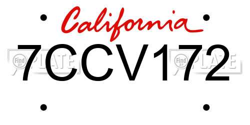 7CCV172 California License Plate
