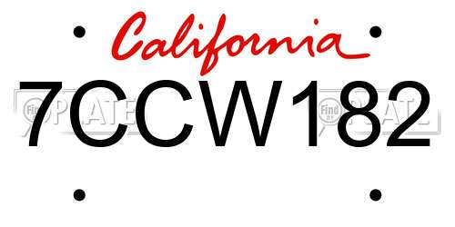 7CCW182 California License Plate