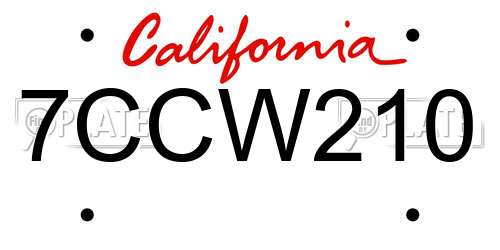 7CCW210 California License Plate